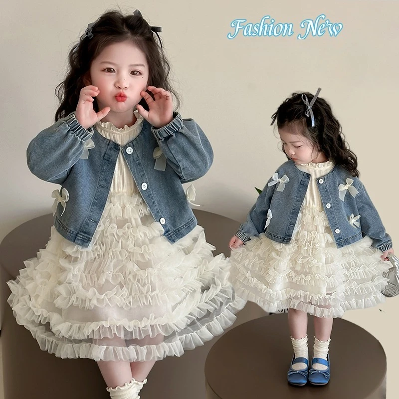 Girls Clothing Sets Children Toddler Jeans Denim Coat+cake Dress Two-piece Set Kids Princess Birthday Clothes Spring Autumn 2025