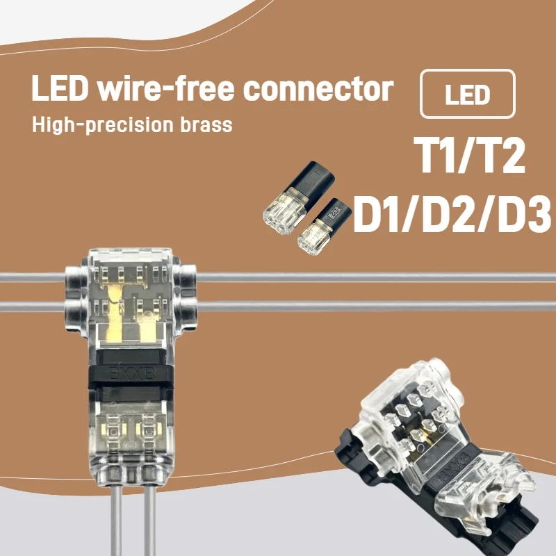 D Type T Type 1 Pin Low Voltage Wire Connector, Quick Solderless Wire Splice Connector, T Tap Wire Connectors, No Stripping