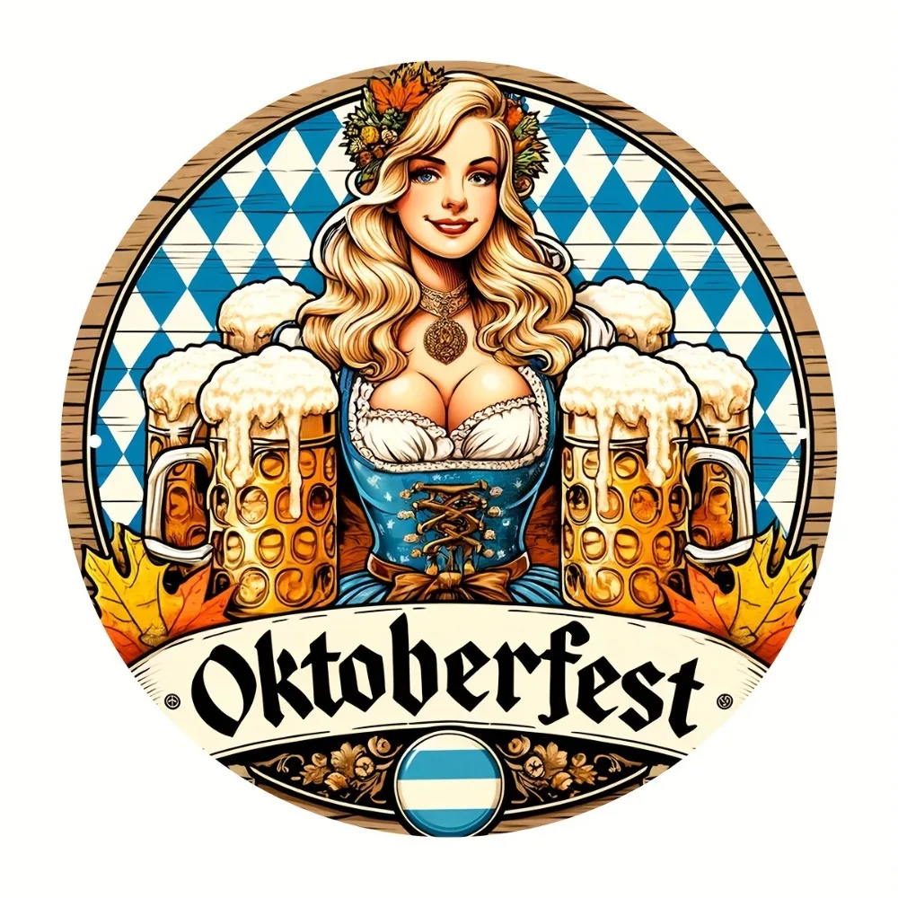 1 Stück Vintage Deutsches Bier Metallschild Rund Oktoberfest Wanddekoration Männerhöhle Wasserfest Rustikale Taverne Pub Outdoor