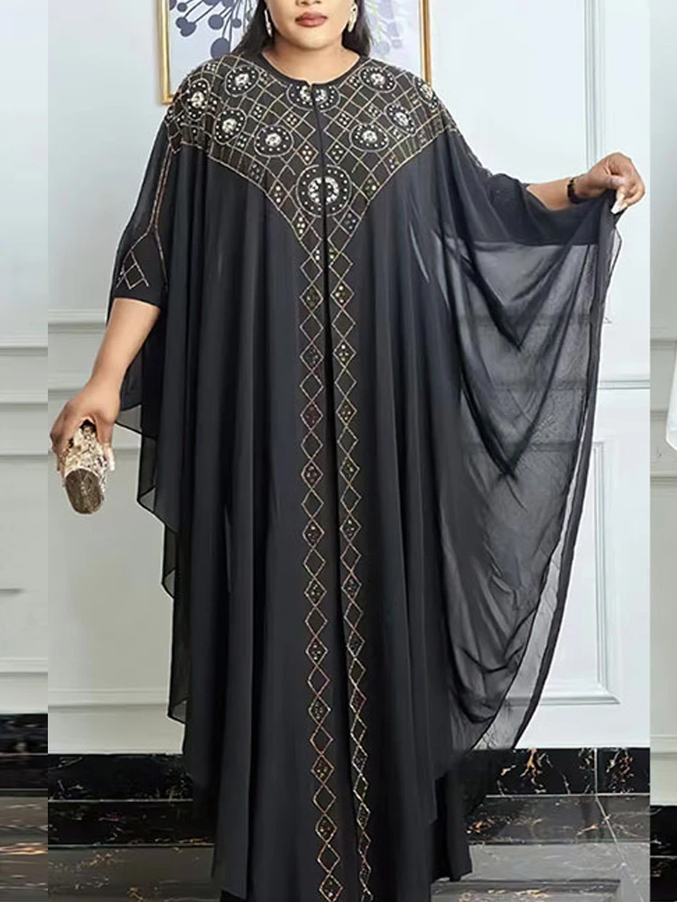 

African Dubai Muslim Dress Women Abaya Diamond Kaftan Evening Dresses Chiffon Morocco Caftan Abayas Islam Robe Musulmane Vestido