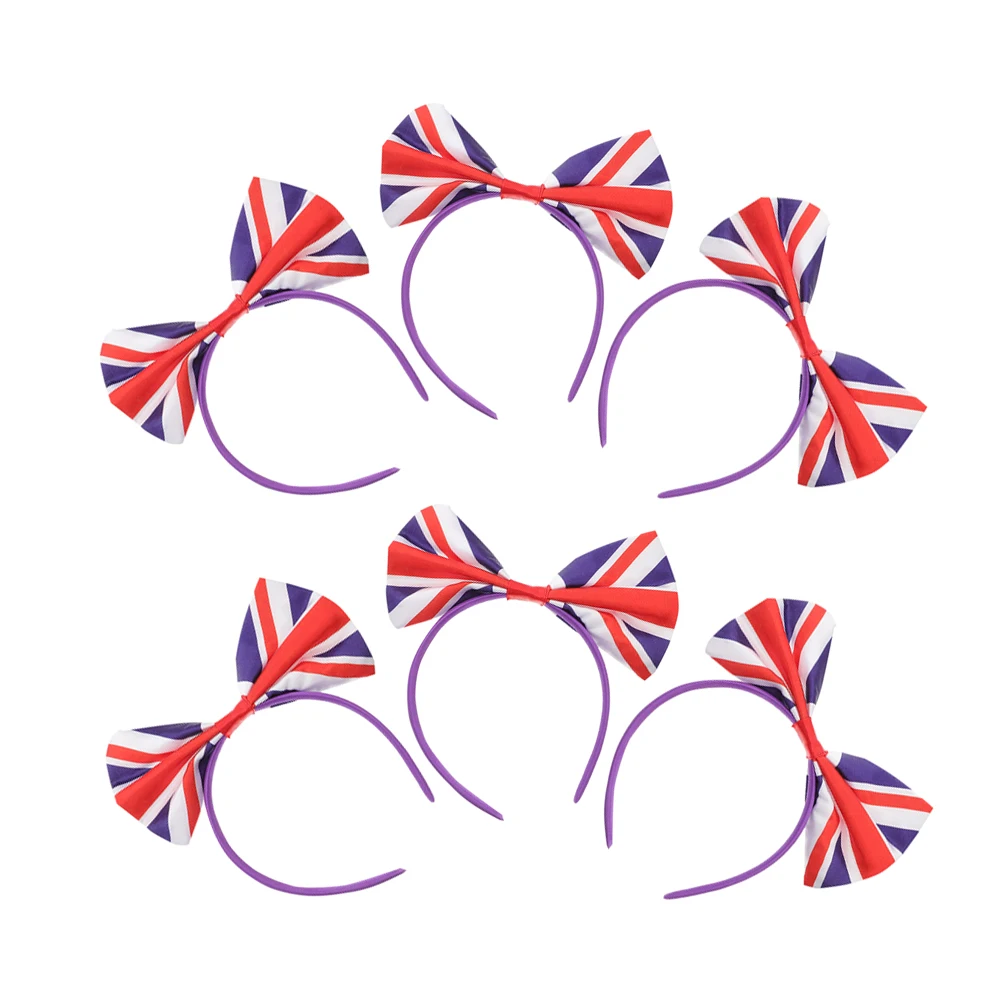 

6 Pcs Fan Bow Headdress British Flag Hairband Bands Hoop Satin Party Prop Headband