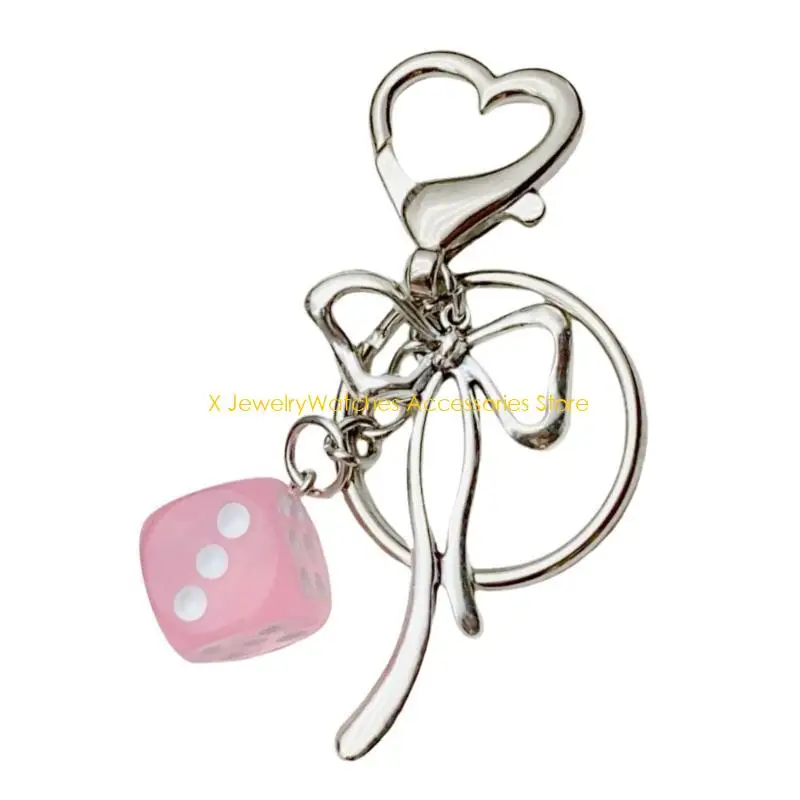 

31KD Fashion Dices and Bowknot Charm Keyring Multipurpose Accessory for Women Purse