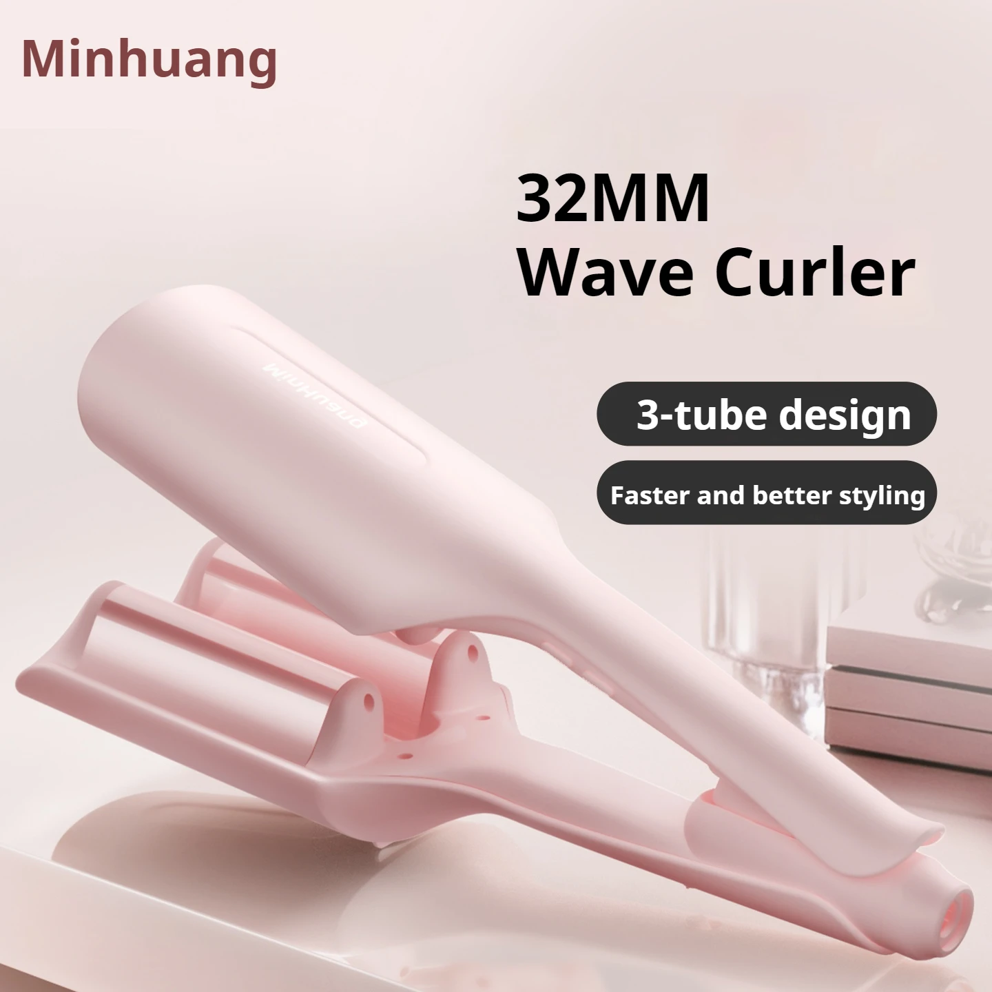 Alat Pengeriting Rambut 3 Barrel, 32mm/1.25 inci, Alat Crimper untuk Wanita, Gelombang Pantai dengan Tiga Pengaturan Suhu