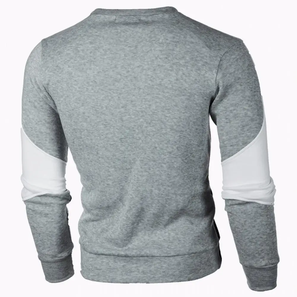 Fall Spring Men Sweatshirt Color Matching Round Neck Long Sleeve Patchwork Elastic Pullover Slim Mid Length Male Sweatshirt Top