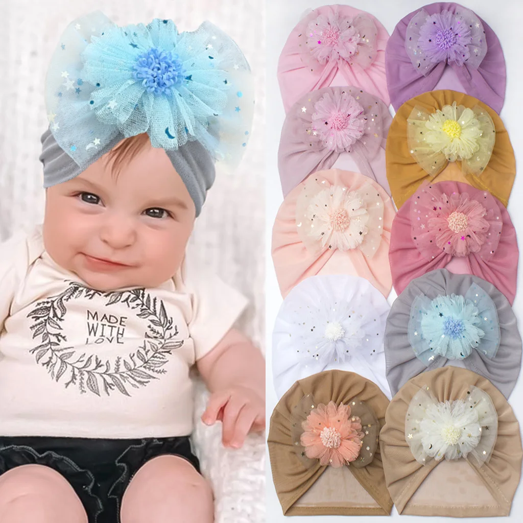 Lovely Shiny Bowknot Baby Hat Cute Solid Color Baby Girls Boys Hat Turban Soft Newborn Infant Cap Beanies Head Wraps