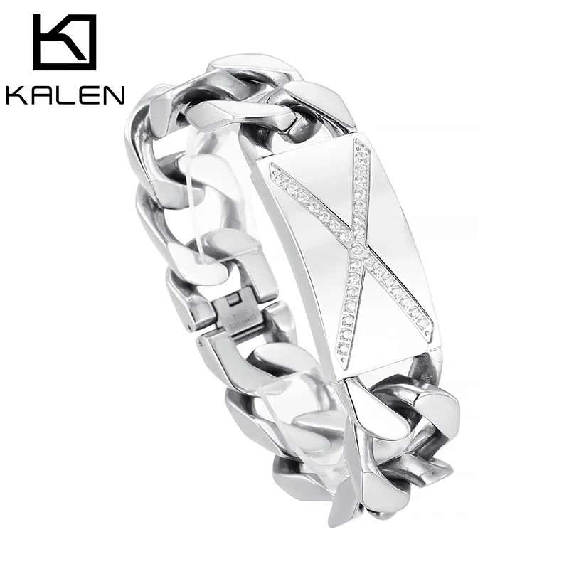 

KALEN Punk Charm Zircon Bracelets Men Stainless Steel Jewelry