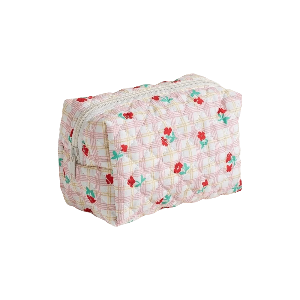 Aesthetic Quilted Makeup Bag Floral Print Large Capacity Toiletry Bag elegant Portable Cosmetic Bag Travel