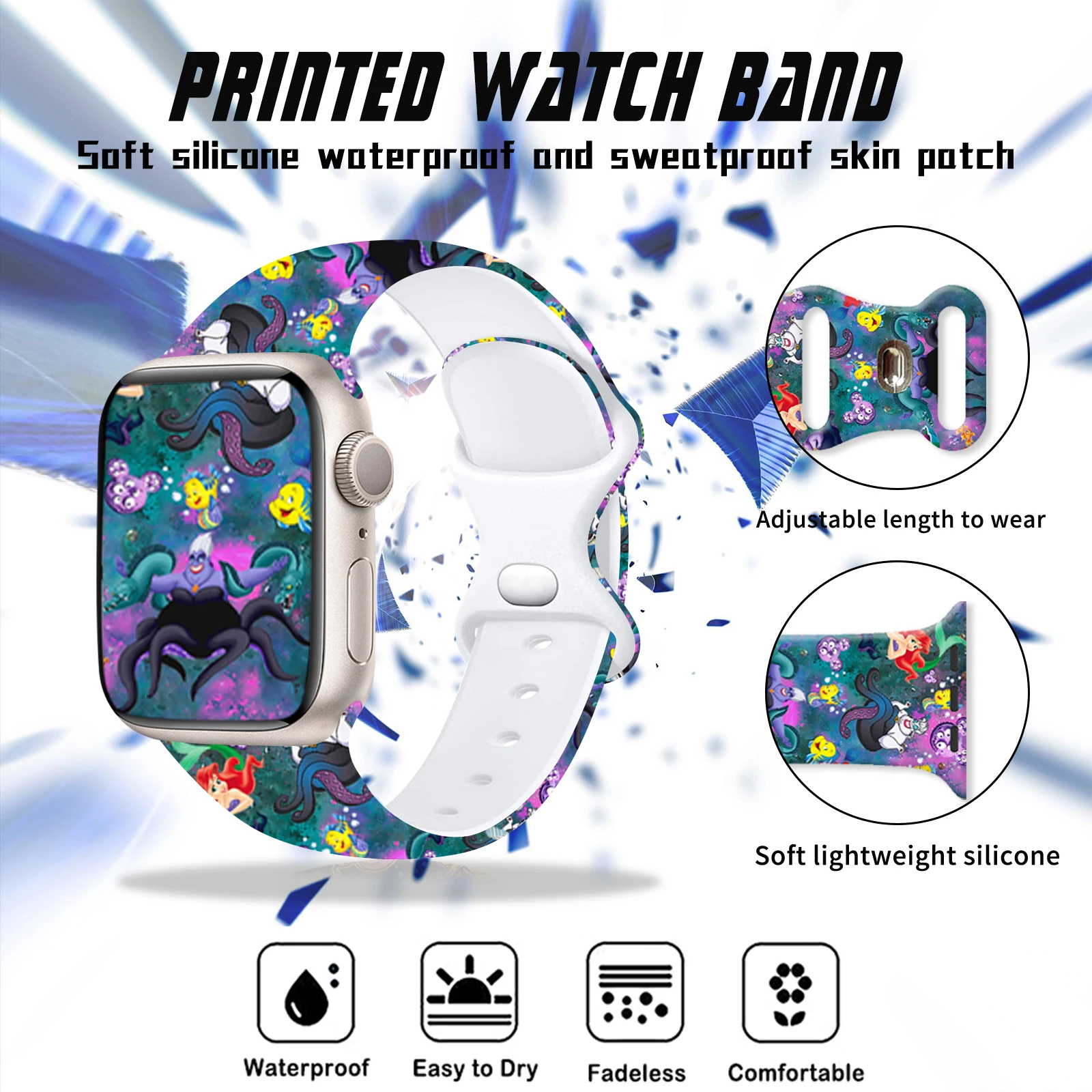 ديزني أورسولا سلسلة طباعة حزام لساعة أبل 11 10 9 8 SE سيليكون الفرقة استبدال حزام الساعات ل iWatch 46 مللي متر 44 مللي متر 42 مللي متر 41 مللي متر