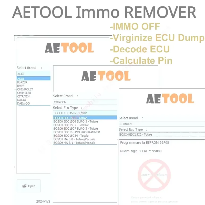 

Car accessories tool AETOOL IMMO REMOVER 1.3 Eeprom Off Software Virginize Ecu Dump Decode Ecu Berekenen Pin Virgin/Immo Remove