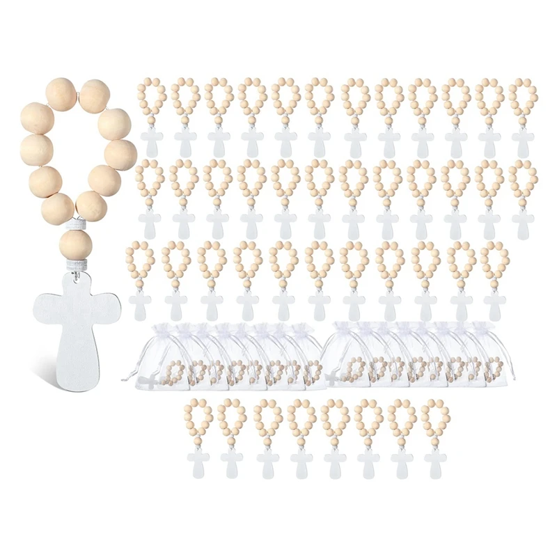 

60 Pcs Wooden Rosary With Mesh Bags Wood Rosary Beads For Baptism First Communion Confirmation Bridal Shower Baby Shower