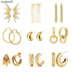 925 Silver Needle Vintage Chunky Dome Drop Earrings for Women Gold Plated Heavy Metal Big Earring Christmas Wedding Jewelry Gift