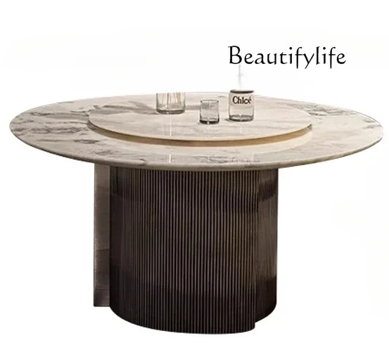 M Natural White Marble Dining Table High-end Villa Large Flat Floor Custom Luxury Stone Round Dining Table