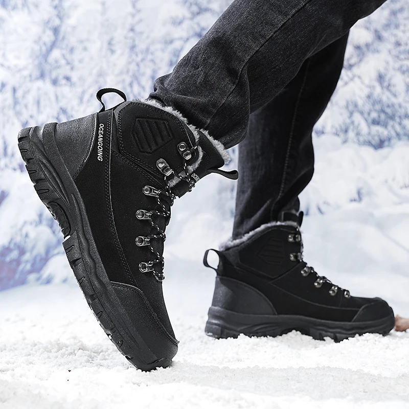 Bottes de neige à lacets pour hommes, baskets montantes, imperméables, chaudes, peluche, loisirs, multifonctions, chaussures d'alpinisme, hiver