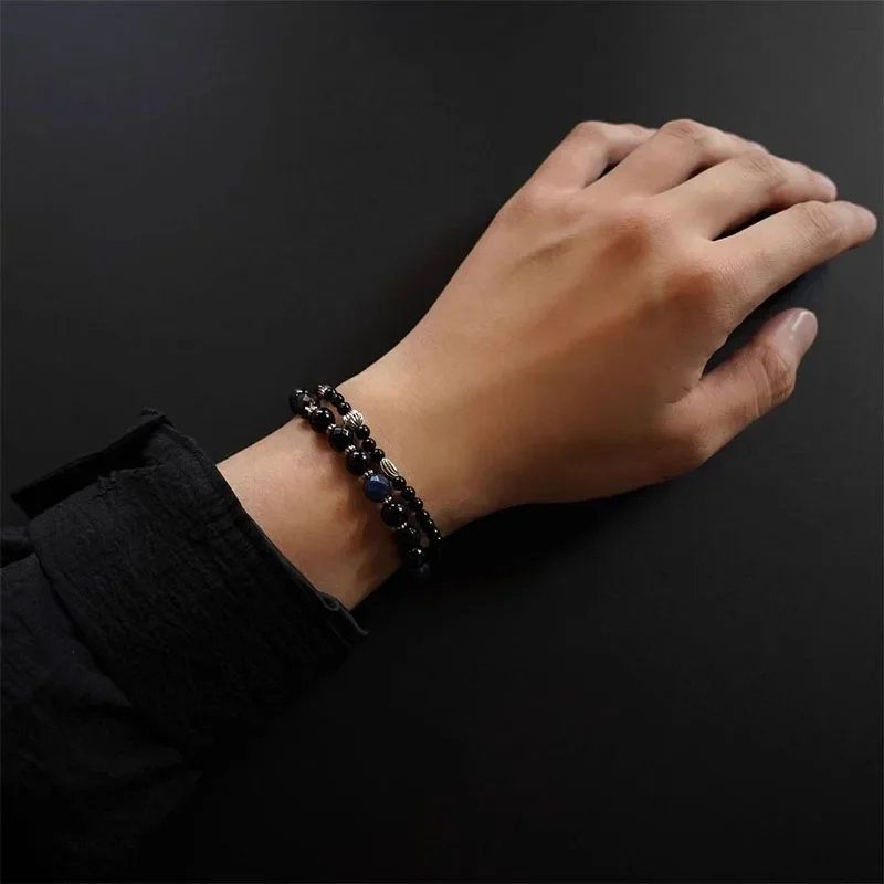 Pulsera de hilo de ágata negra para hombres, accesorios de moda coreana, Grupo Kpop JK, Sung Kook, mismo estilo