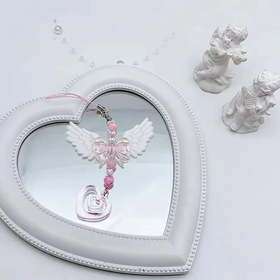 Schöner Flügel-Schleifen-Herz-Schlüsselanhänger für Mädchen und Frauen, modischer süßer Schlüsselanhänger, Handy-Anhänger, Taschen-Deko-Accessoires, Geschenke – Detail 3
