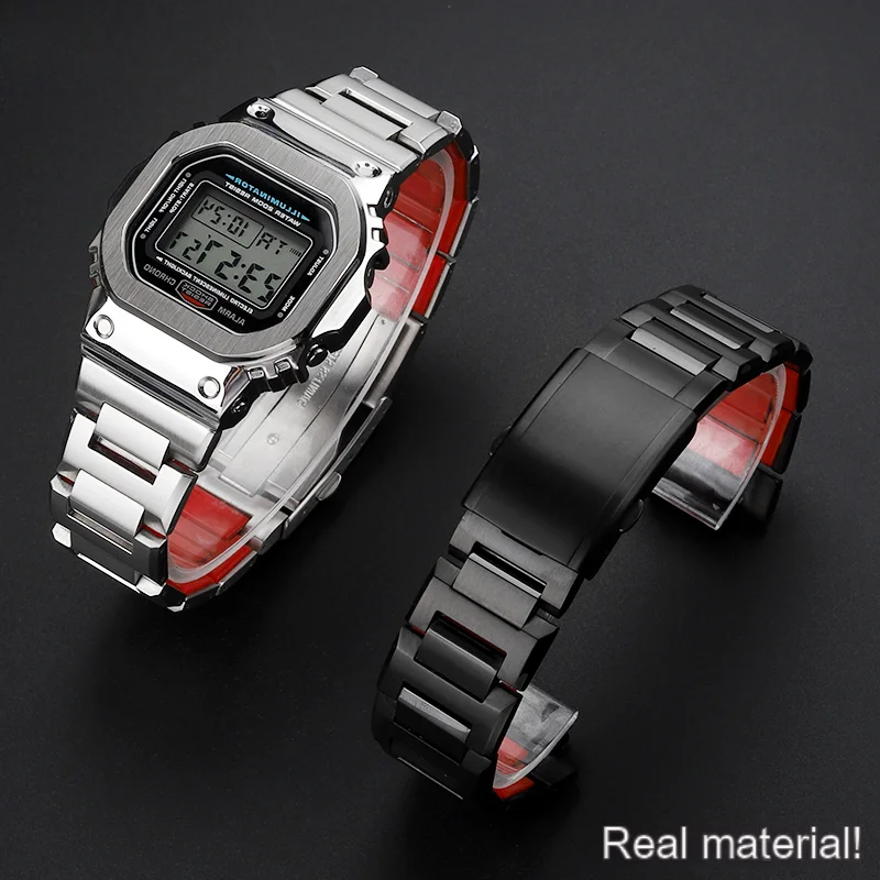 Mod kit DW5600 New Case+Strap 3229 for G-SHOCK Casio DW-5600 GW-B5600 Personalized Modified Stainless Steel watchband Red Bottom