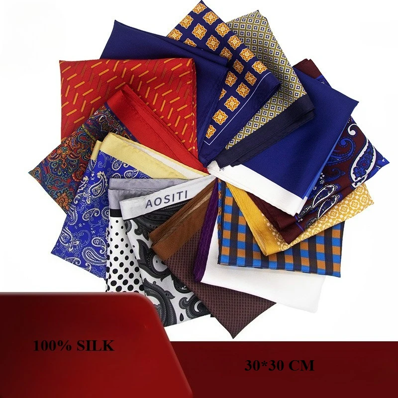 30*30 CM 100% setoso uomo fazzoletto britannico con motivi in filo tinto fazzoletto quadrato da sposa abito da lavoro tasca camicia sciarpe sciarpa