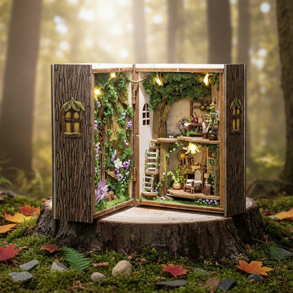 ชุดประกอบลูกบาศก์ไม้ 3 มิติแบบพลิกหน้าได้ OUZEY - รุ่นป่ามหัศจรรย์ ลูกบาศก์ปริศนาขนาดเล็ก แบบไม่ต้องใช้กาว ตัดแต่งสำเร็จรูป ของขวัญลูกบาศก์มหัศจรรย์สร้างสรรค์