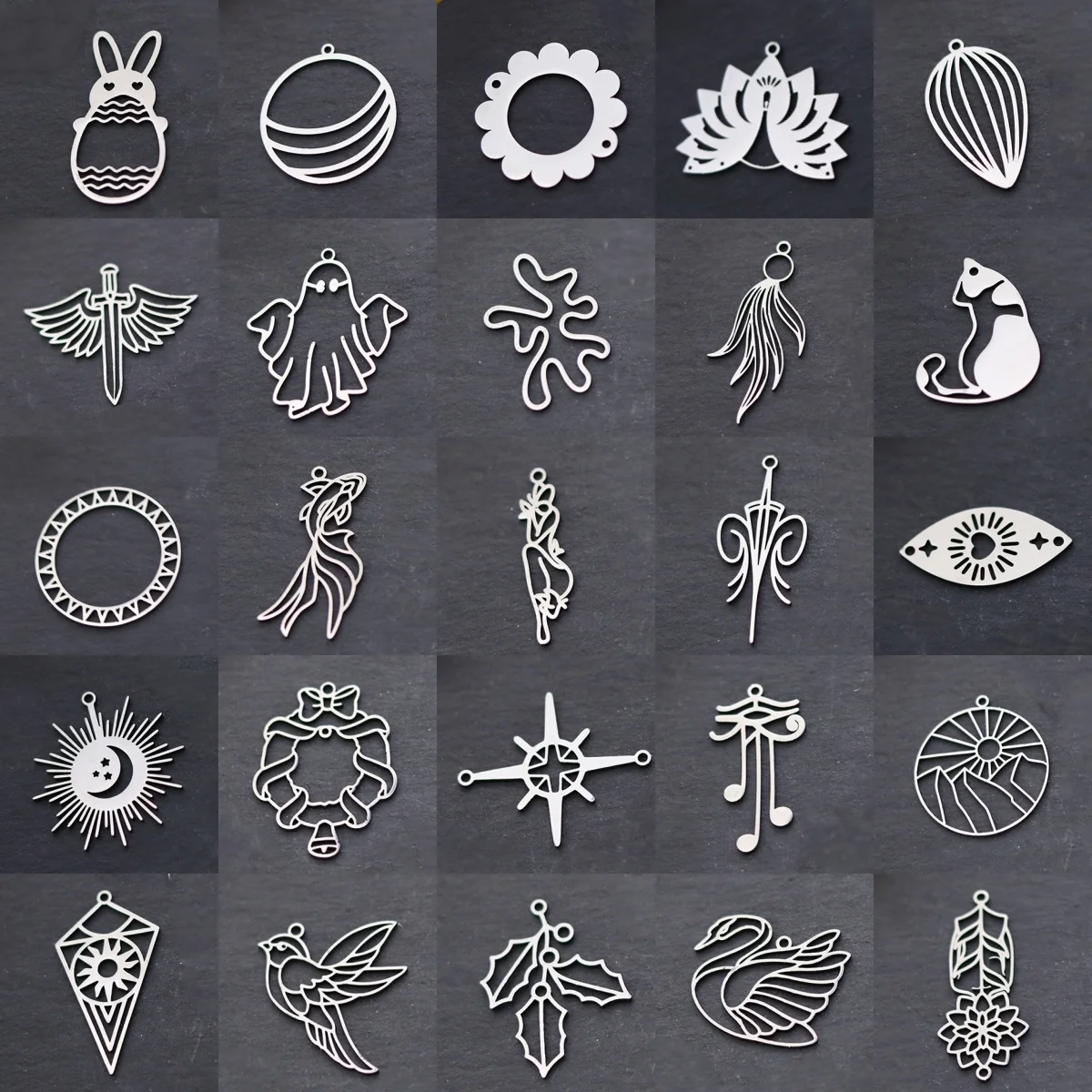 

3pcs Silver Charms Geek Eye Sunset Mountain Polar Star Swallow Koi Fish Stainless Steel Pendant for Bracelet Jewelry Making Bulk