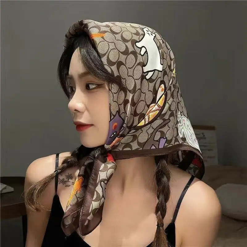 

New Silk Square Scarf Women Luxury Floral Print Kerchief Soft Satin Hairband Hands Bag Ribbon Foulard Hijab Neckerchief Headband