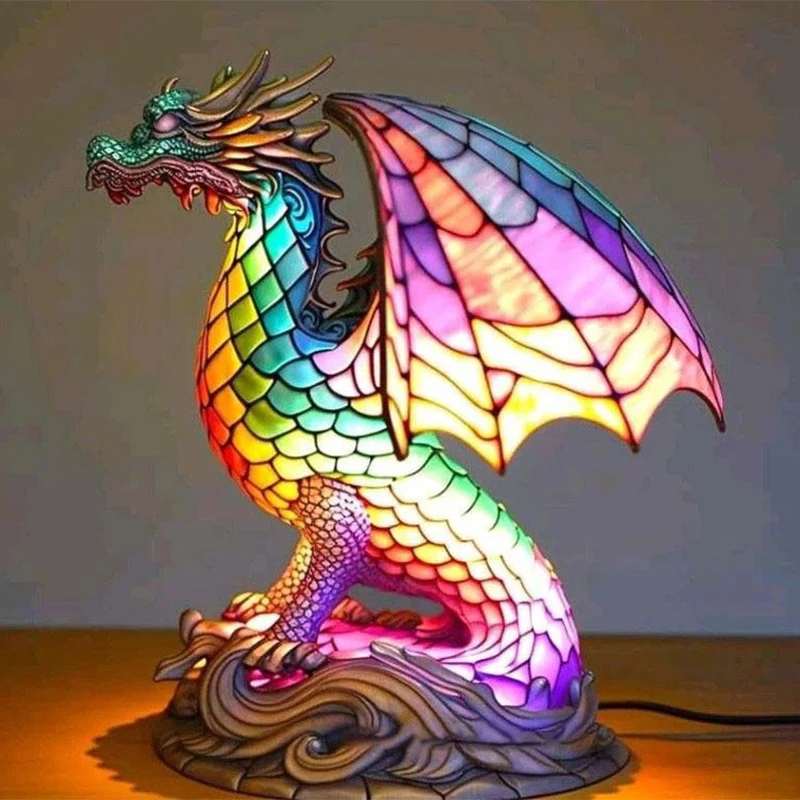 Animal Table Lamp Series,Stained Glass Cat,Dragon,Wolf,Horse,Owl,Dolphin,Turtle,Elephant,Mermaid Table Lamp Night Light