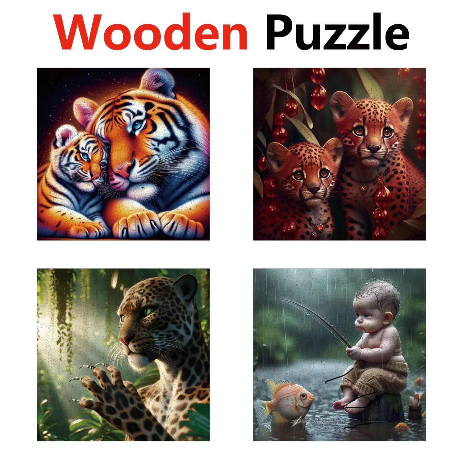 

Tiger Leopard Boy Goldfish Animal Puzzles High Quality Jigsaw Puzzle Wooden Puzzle Best Christmas Gift