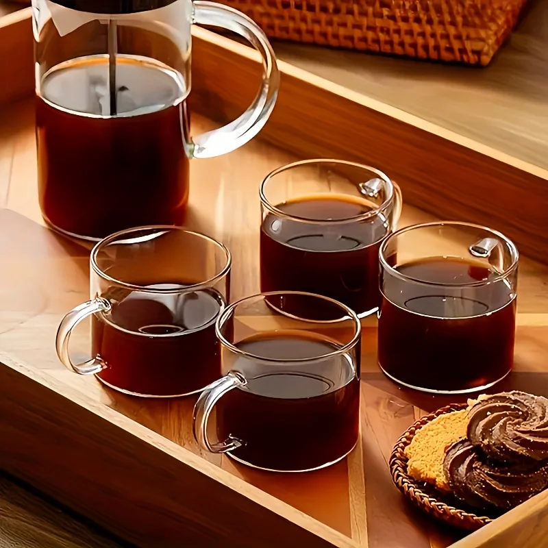 6-teiliges Set, 100 ml Mini-Glas-Wasserbecher, Glas-Kaffeetassen, transparente Glasbecher mit Griffen, Küchen-Esstisch, Weingläser, Glaswaren-Set, geeignet für Zuhause, Esstisch, Milch, Teetassen, weingläser mit flachem Boden, ideales Geschenk für die Mikrowelle und Geschirr, sicher zu verwenden