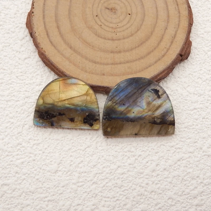 

2psc B&F Labradorite Semicircle pendant Beads, Handmade Natural stones beads, Polished Stones for jewelry Making Supplies
