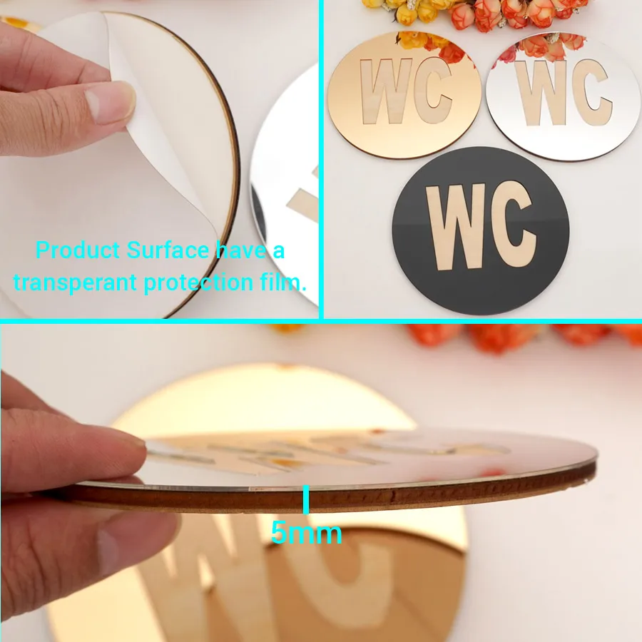 1 pçs wc porta sinal espelho adesivos de parede auto-adesivo adesivo acrílico para decoração de casa 12x12cm