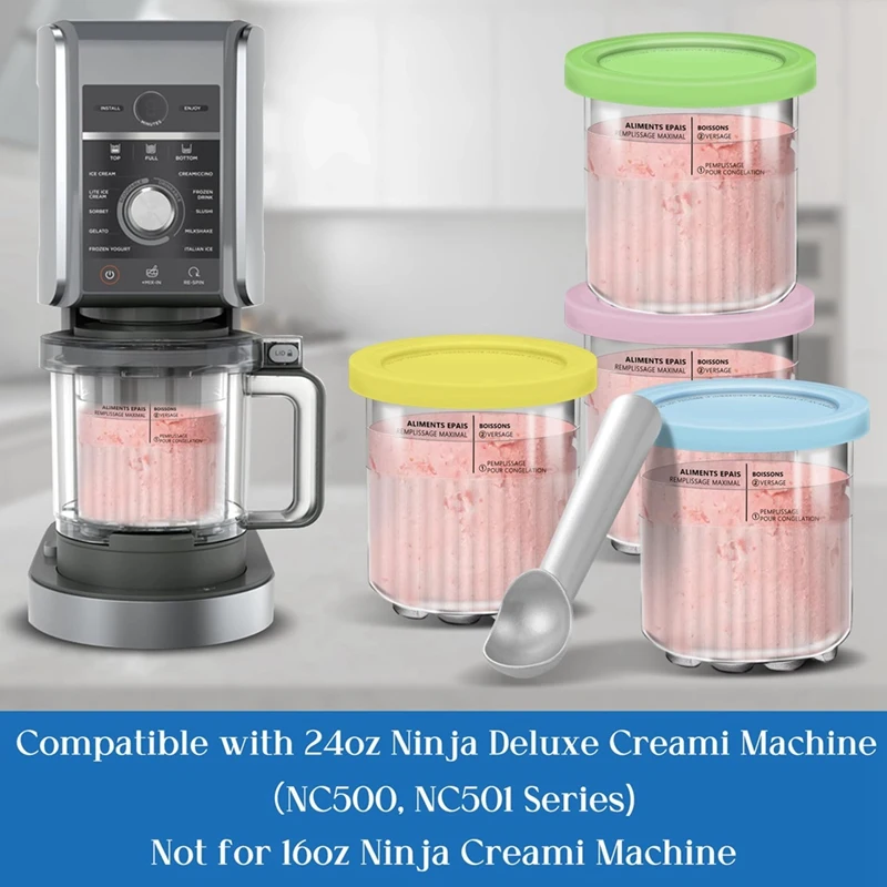 Ice Creami Pints And Lids Replacement Set 24Oz Cups For Ninja Creami NC501 NC500 Nc500c, Nc501c Series Ice Cream Maker Parts