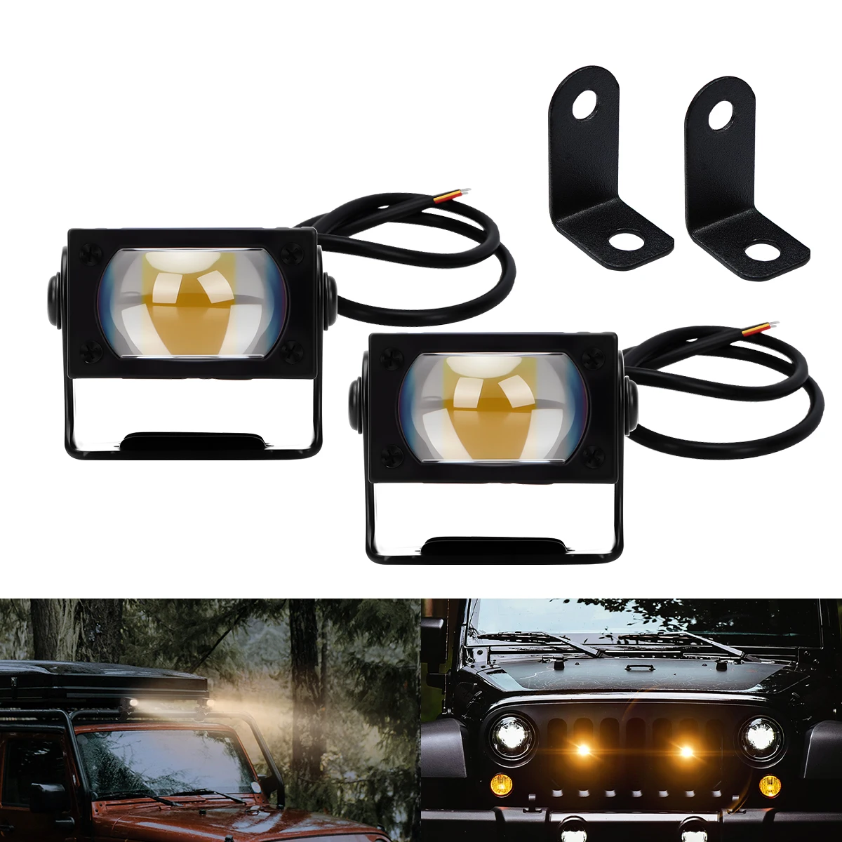 

2PCS Car Headlight Spotlight Grille Front Light Hi/Lo Beam Lights Fog Lamp Super Bright Dual Color Yellow White Motorcycle
