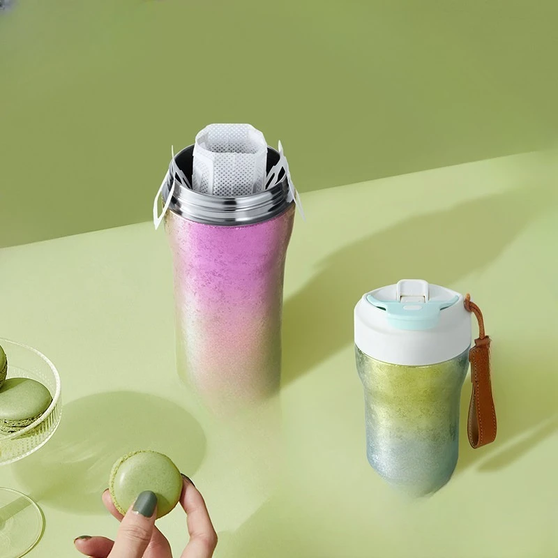 pure titanium thermos cup, double-layer radiant straw coffee cup, light luxury portable accompanying cup