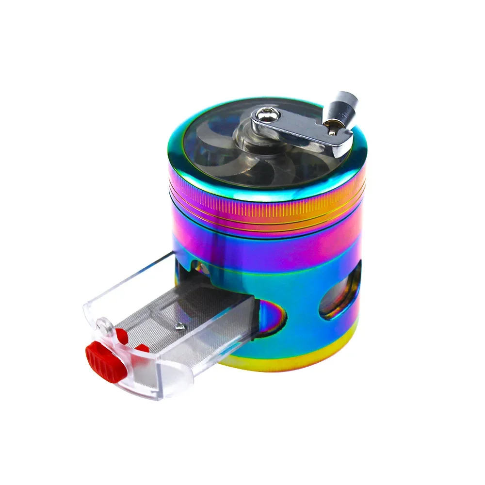 4 Layers Hand Crank Tobacco Grinder Crusher with Drawer 63MM Tobacco Herb Grinder Crusher Mill Hand Muller Grindering Tool