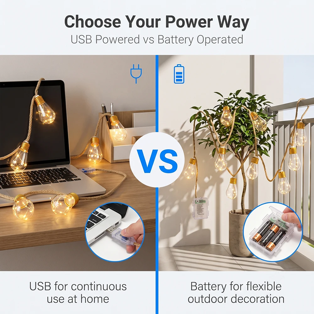 Vintage LED Jute Rope String Light G40 Globe Bulbs 8 Modes 13 Key Remote Waterproof Battery USB Powered 10 16 Bulbs Garden Decor