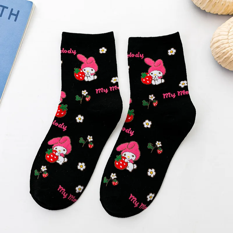 Miniso Kawaii Sanrio Socken Anime Hallo Kitty Kuromi Herbst Winter süß in der Tube Cartoon Socken süße Mädchen Baumwolle warme Socke