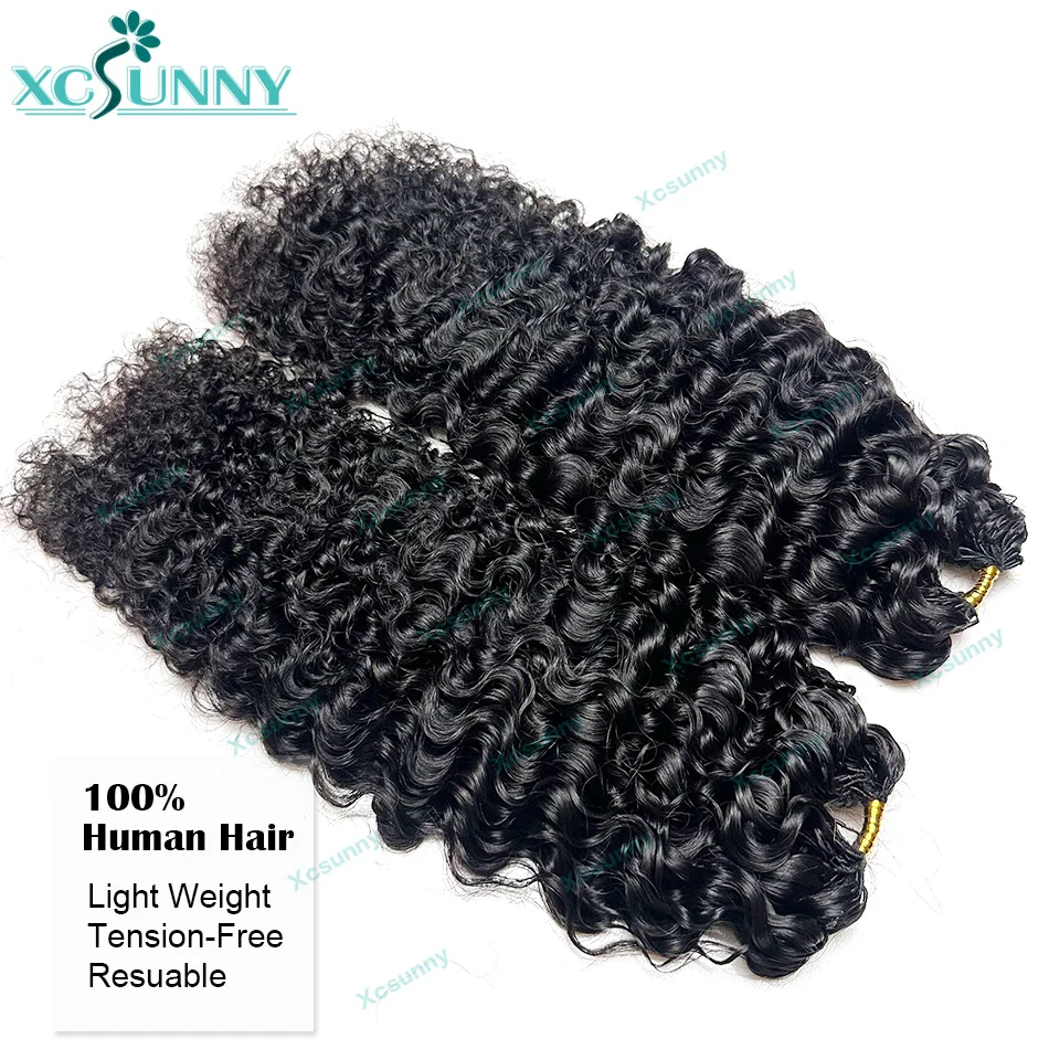 Ekstensi Rambut Manusia Rajut Bulu Keriting Tanpa Simpul, Rambut Manusia Rajut Terpisah untuk Kepang, Model Gelombang Air