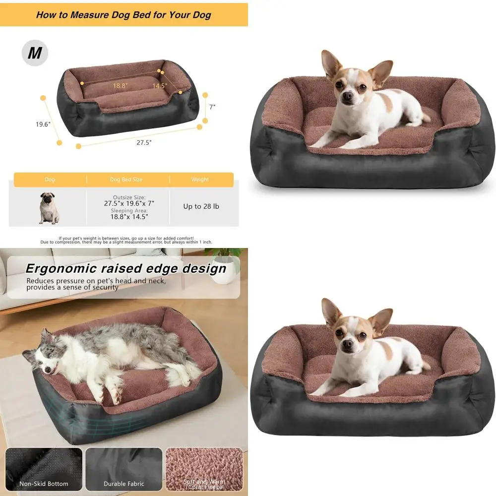 

Моющаяся лежанка для собак с боковой поддержкой для маленьких собак: удобная, дышащая, нескользящая, черная.