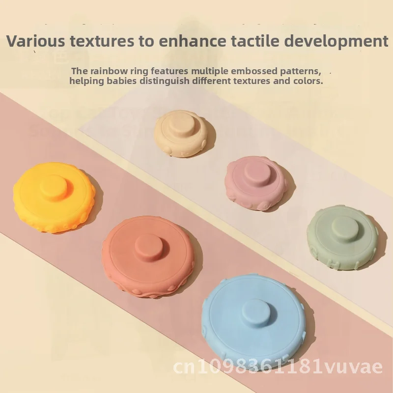 Jouet Jenga à Six couches, cercle arc-en-ciel pour nourrissons, éducation précoce, développement cognitif, caoutchouc souple, empilage coloré pour enfants