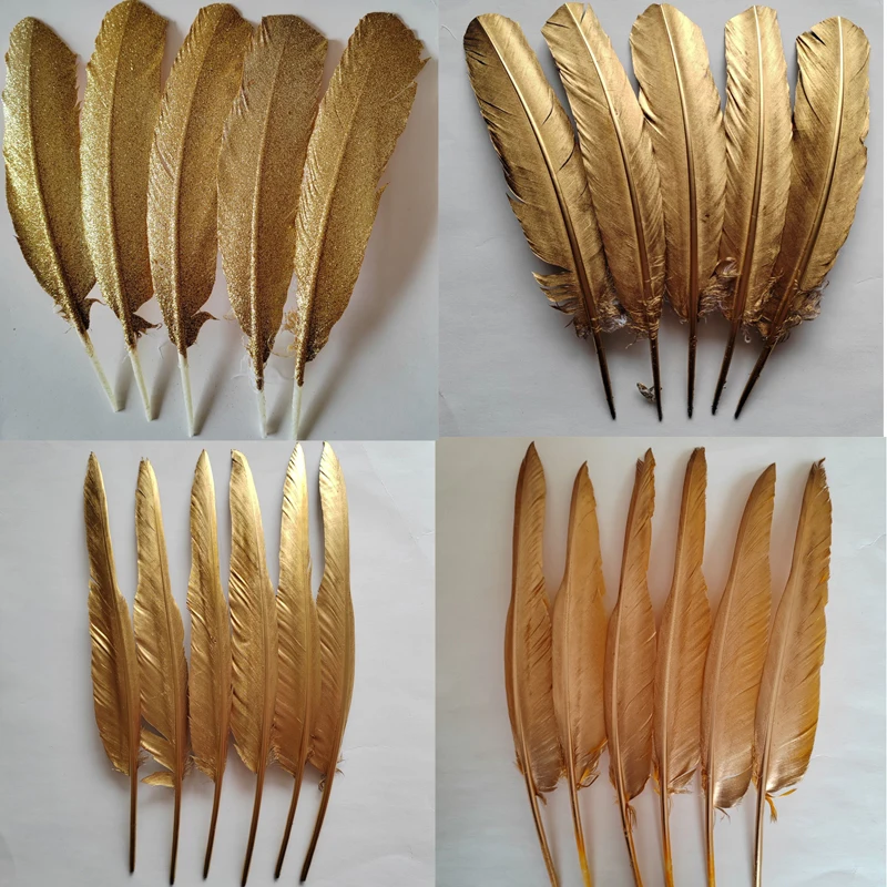 

10Pcs/Lot Gold Goose Quill Feather Turkey Plumes Handicraft Accessories Champagne Gold Quill Feathers Diy Party Decorativas