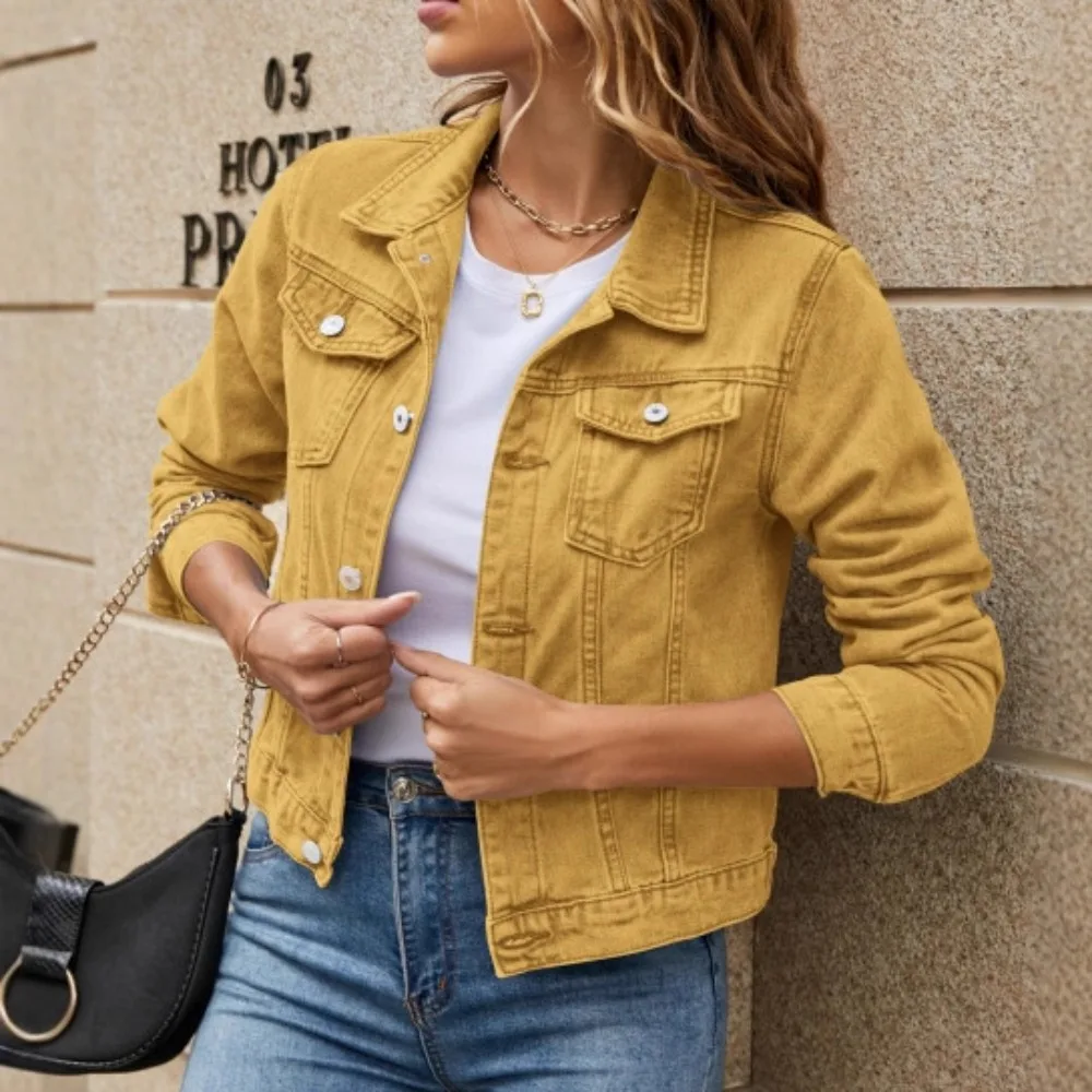 Women New Arrival Denim Jacket Trendy Lapel Collar Single Breasted With Pockets Casual Streetwear Ladies Fashion Outerwear Coat