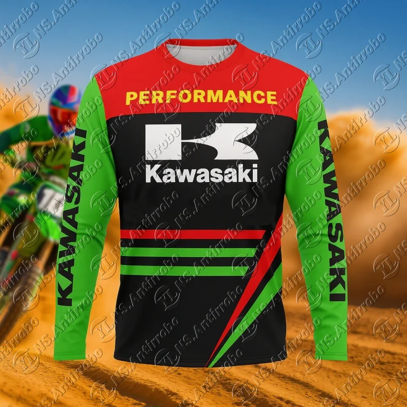 

25-26 Kawasaki, новая быстросохнущая дышащая модная одежда для взрослых и детей для горной езды по бездорожью с длинными рукавами