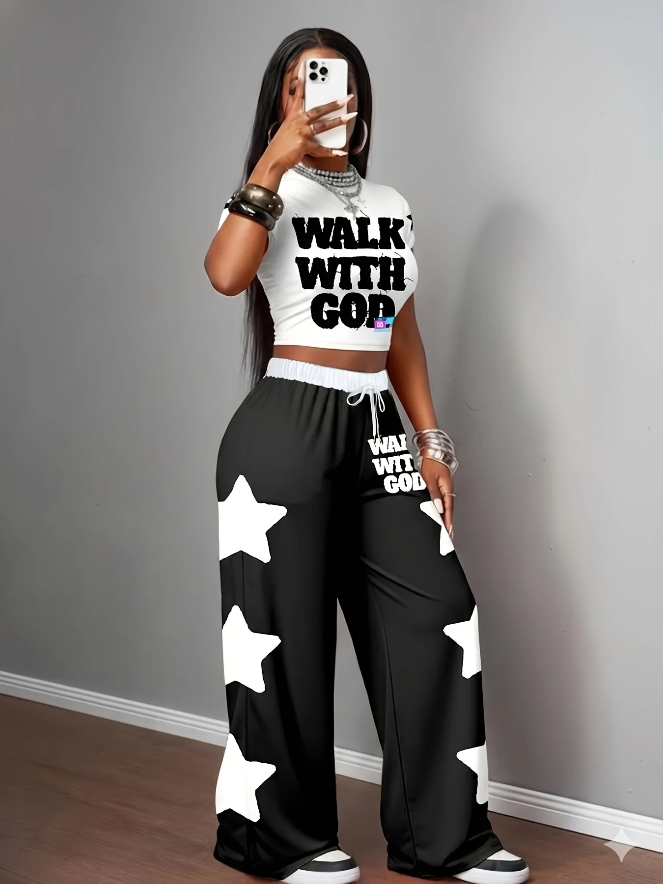 2026 Summer Kids Fast Dry Loose Pants Black White Star Print 