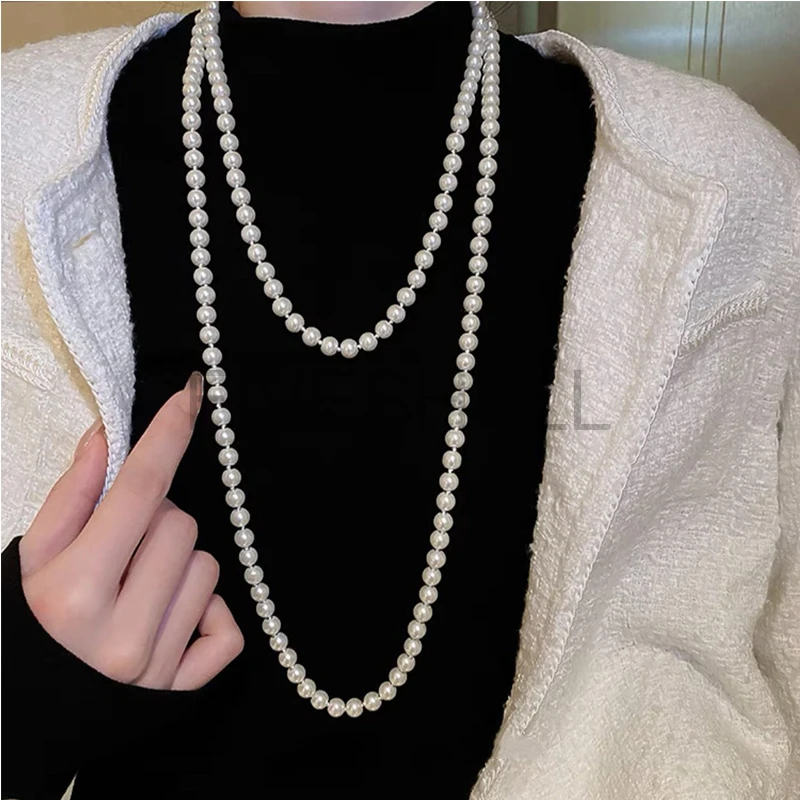 Women 1920s Artificial Long Pearl Necklace Flapper Beads Gatsby Party Hepburn Prom Party Retro Women's Necklace