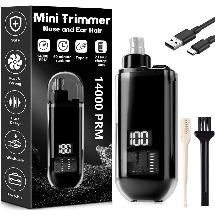 

Ear and Nose Hair Trimmer Portable Digital Display Nose Clipper Painl Eyebrow Facial Hair Shaver Rechargeable Trimmer Waterproo