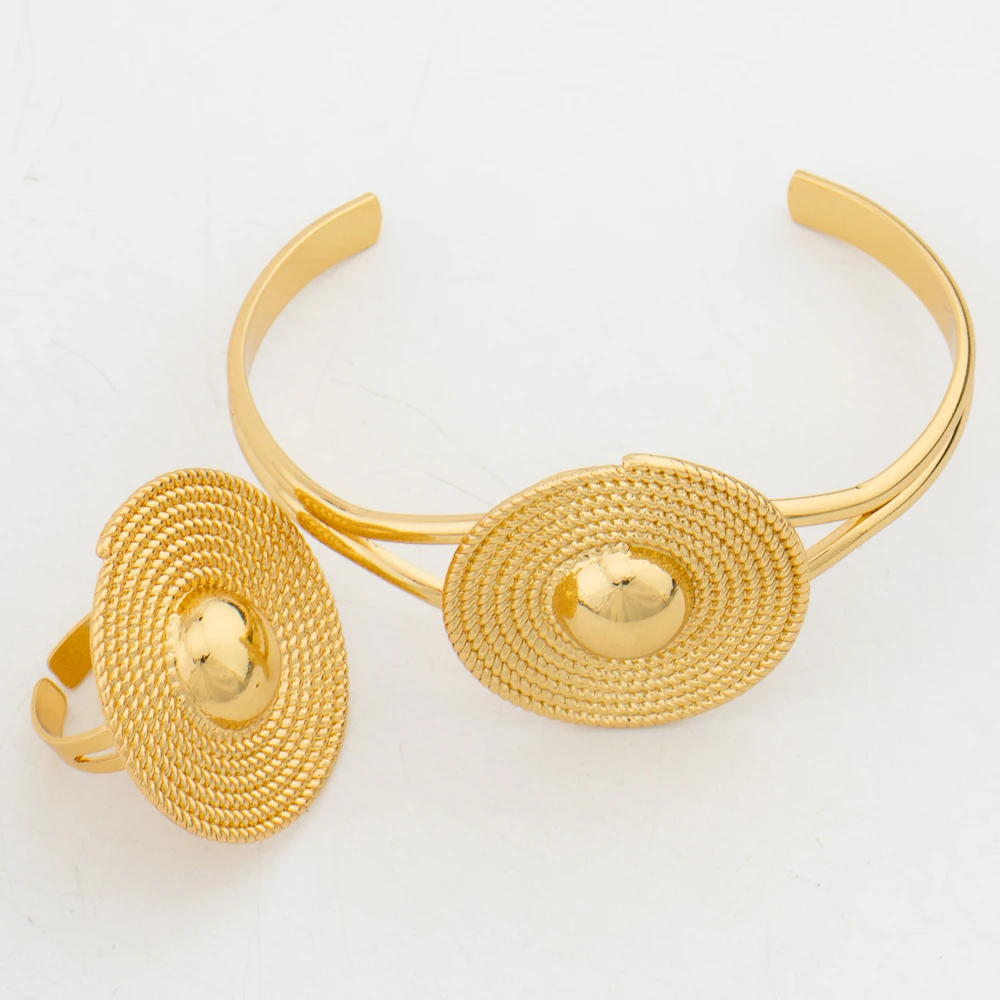 Set di gioielli Color oro italiano per donna orecchini con collana pendente con anello Bangle Set africano per Set di gioielli per feste di matrimonio