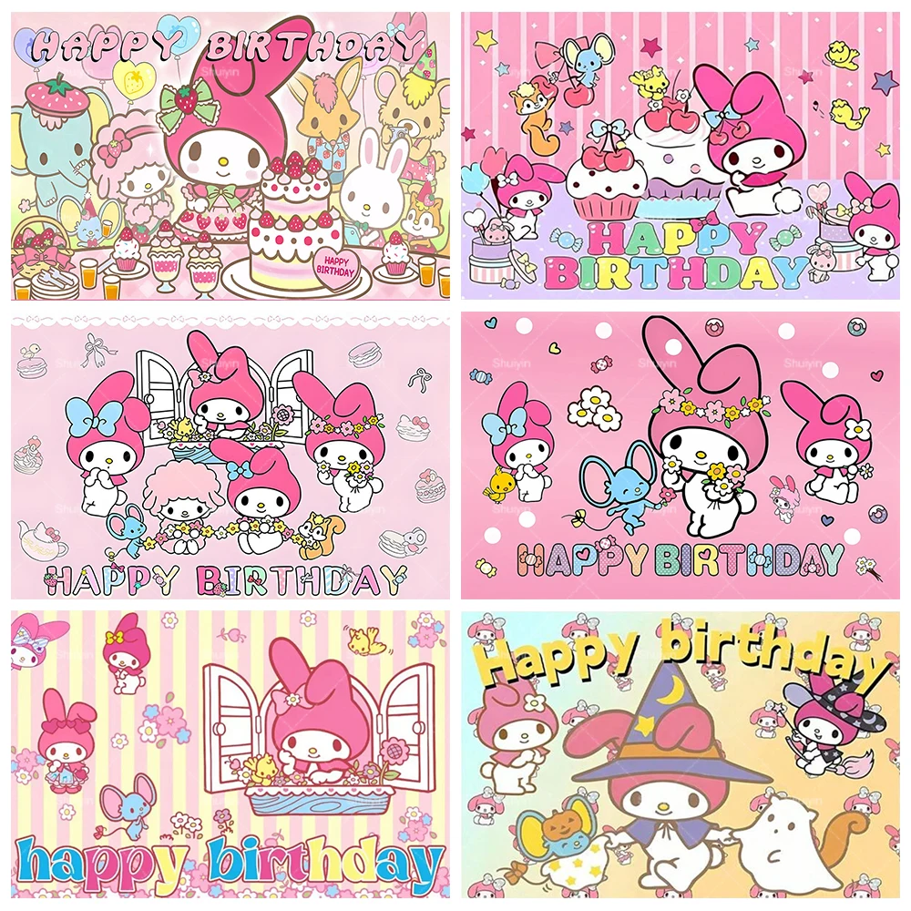 

My Melody Backdrop Girls Happy Birthday Party Decoration Supplies Baby Shower Custom Banner Kids Gifts Photography Background