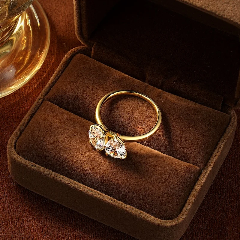 Rrjzz Birnen- & Rundschliff 7x9mm Doppel-CZ Labor-Diamant Mode Damen Verlobungsring 14k Vergoldeter Zirkonia Jubiläums-Schmuck Geschenke – Detail 3