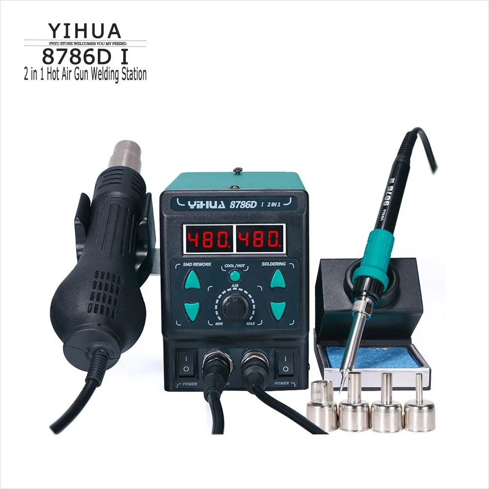 

YIHUA 8786 I 2In1 Welding Station Hot/cold Air Gun Switch Digital Display Constant Temperature Electric Iron Desoldering Station