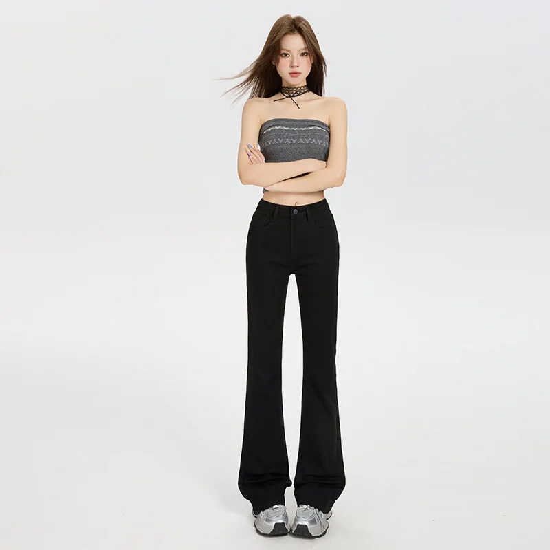 

Новые весенне-летние модные узкие джинсы с высокой талией и микрорасклешенными джинсами. Женские модные однотонные тонкие джинсовые брюки-подкова