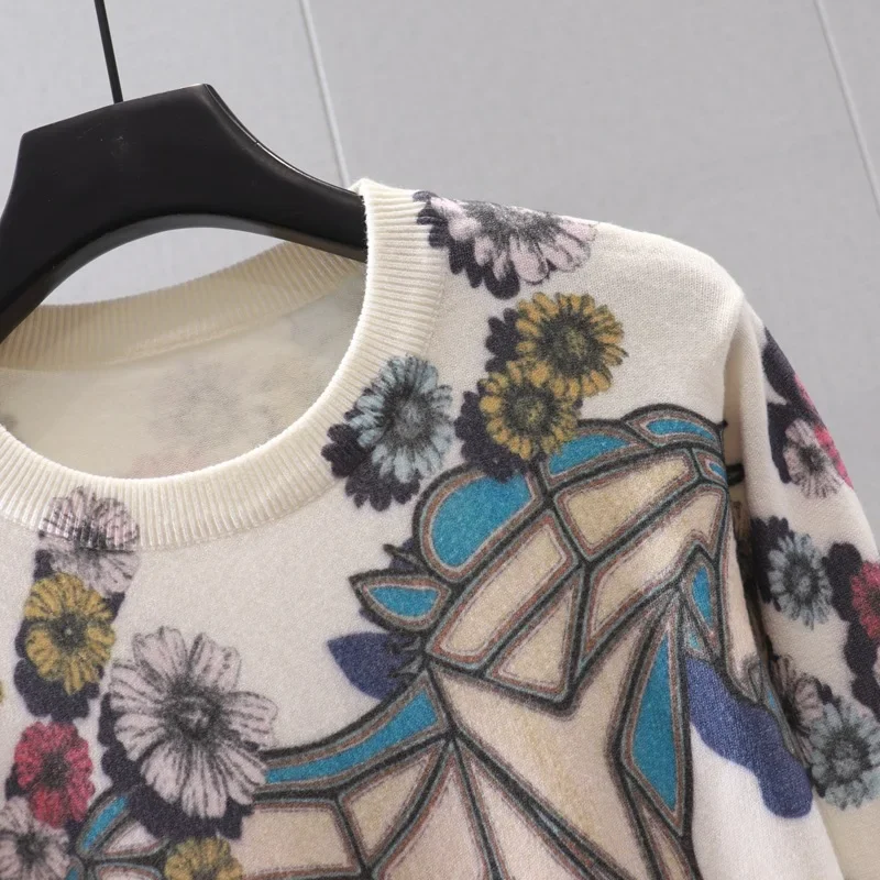 Autumn Winter Korea Fashion Horse Flower Print Sweater Women Luxury Brand Pullover Long Sleeve Jumper Knitted Tops Sueter Mujer